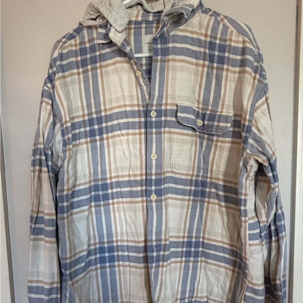 American Eagle Outfitters Blue and Tan Checkered Shirt Jacket